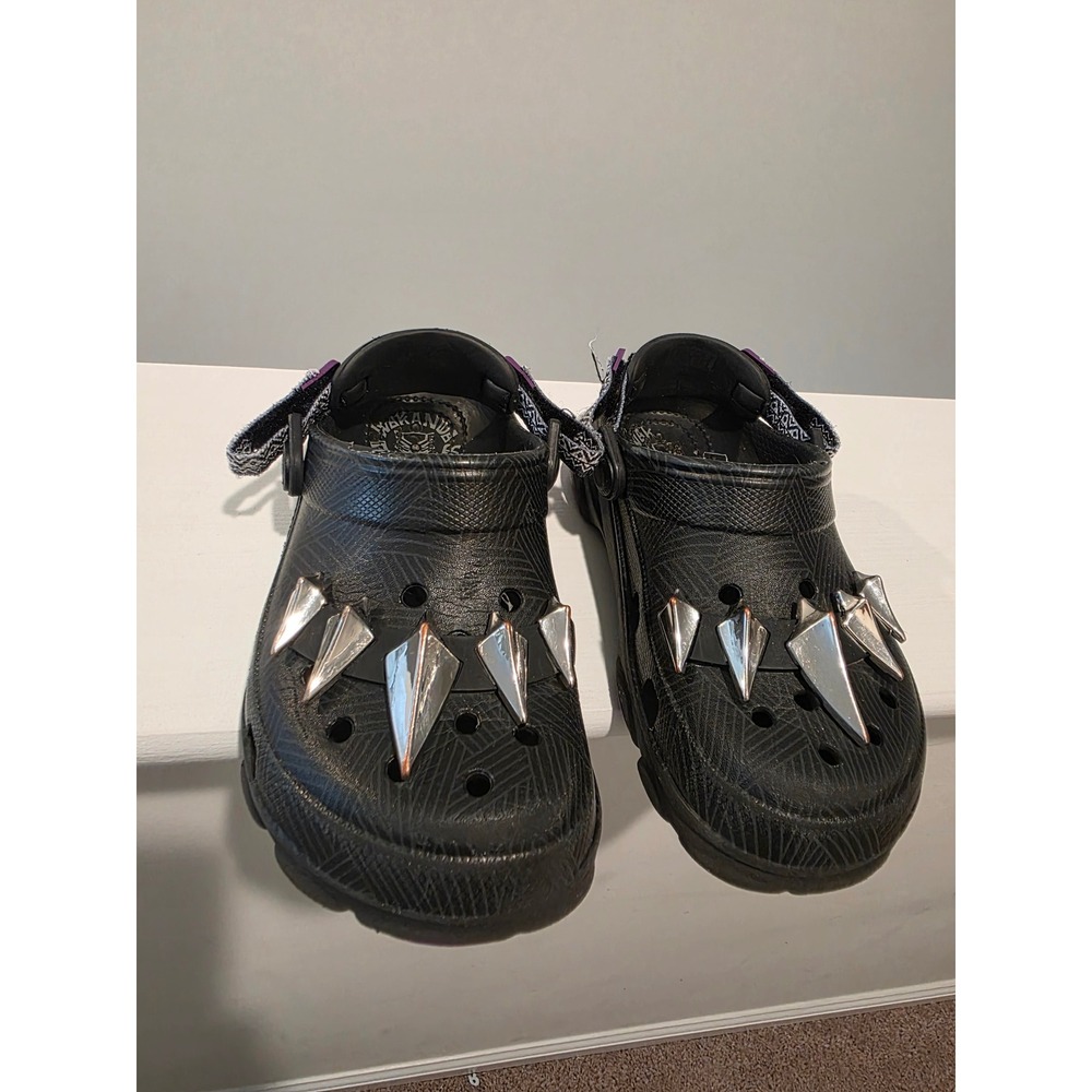 Crocs Kids Black Panther All-Terrain Clogs Black Silver Purple Size 12 Marvel